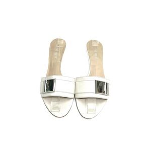 Vintage Y2K white leather slip on buckle polly style kitten heels
